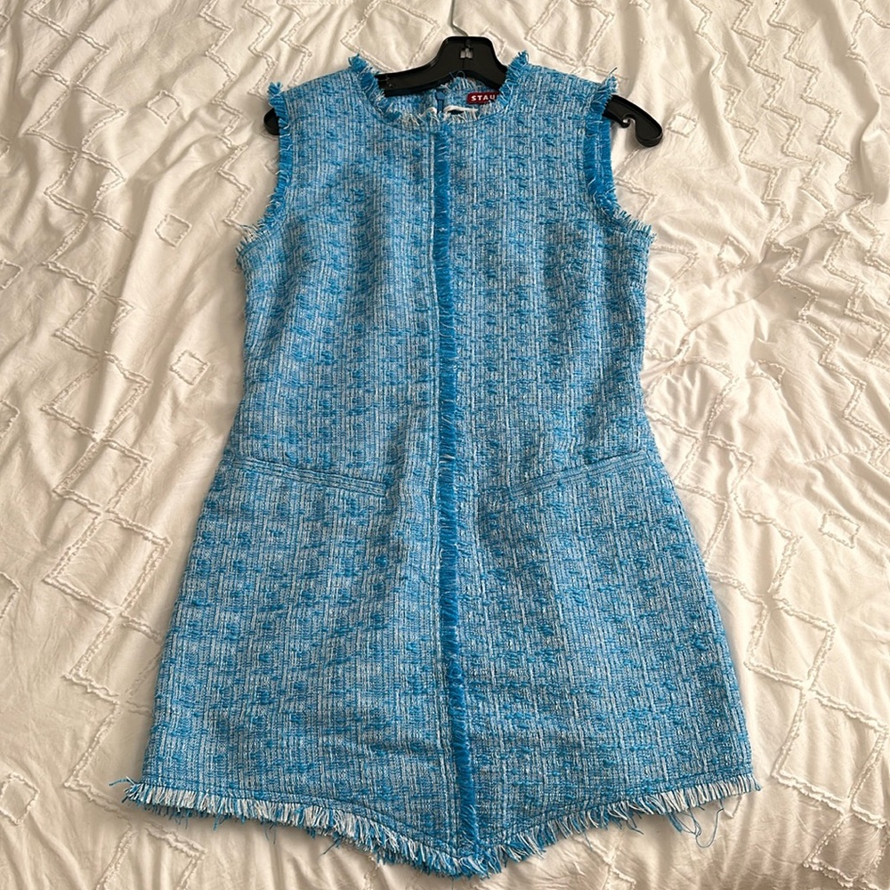 Staud Crystal Fringe Boucle Tweed Mini Dress